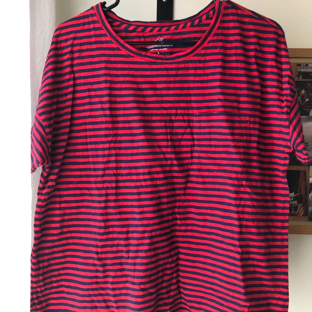VINEYARD VINES Red and Navy Striped T-Shirt